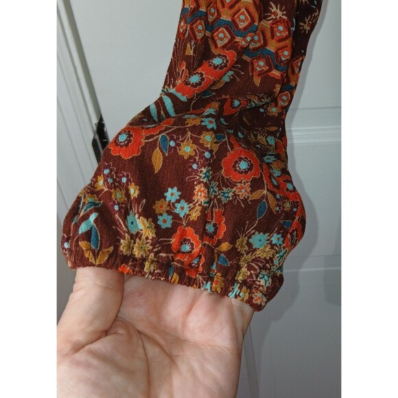 Forever 21 Southwestern XS Boho Floral Paisley Print Mini Dress Tassel Tie Brown - Picture 7 of 13
